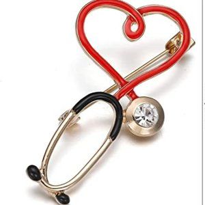 Stethoscope Heart Enamel Brooch Pin Doctor Nurse Jewelry
